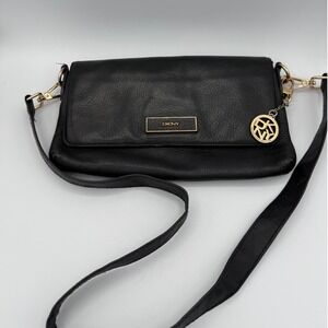 DKNY Donna‎ Karan Black Leather Crossbody Bag Flap Small Purse